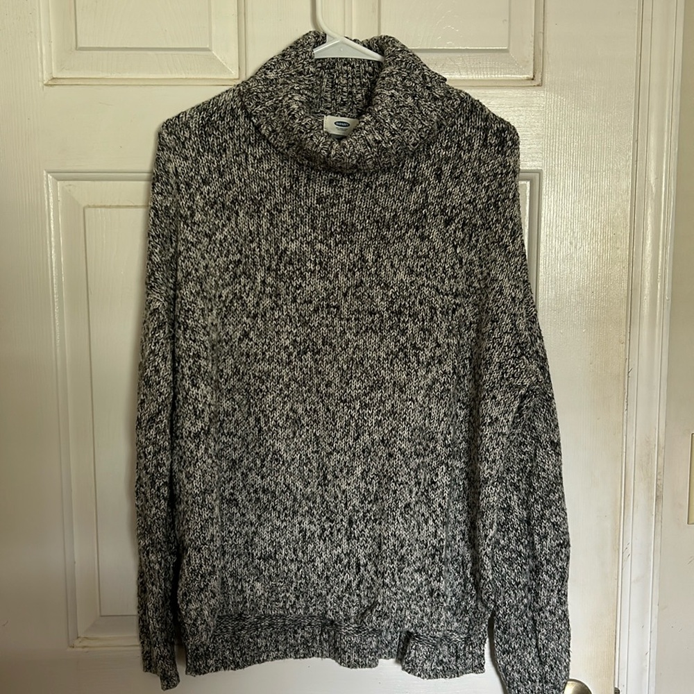 Black and White Marbled Turtleneck Sweater